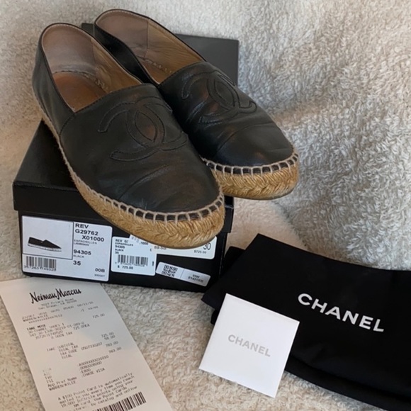 Chanel Espadrilles Black Lambskin Size 35 - Picture 1 of 7
